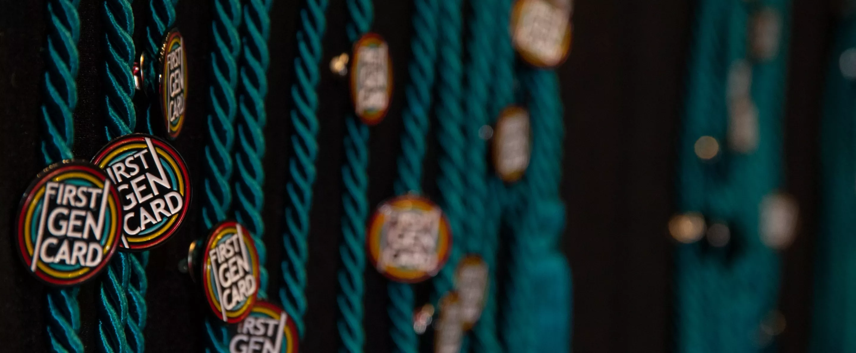 Close-up of the first generation cords for students as displayed during commencement