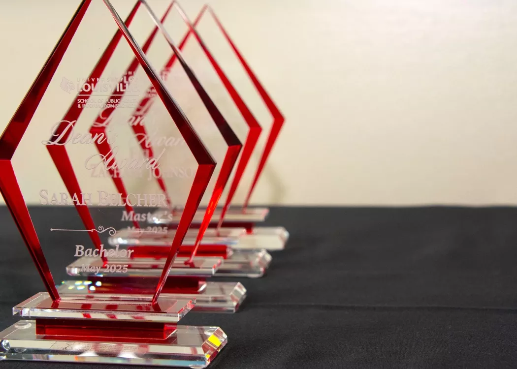 Row of Public Health Awards on a black table cloth