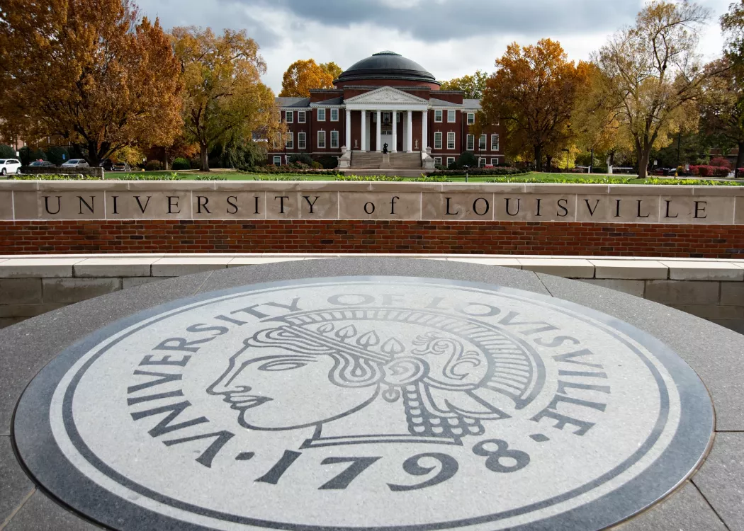 The Minerva in front of the oval where Grawemeyer Hall sits