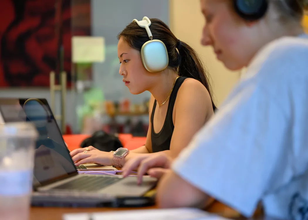 Students working in the Ekstrom Library.